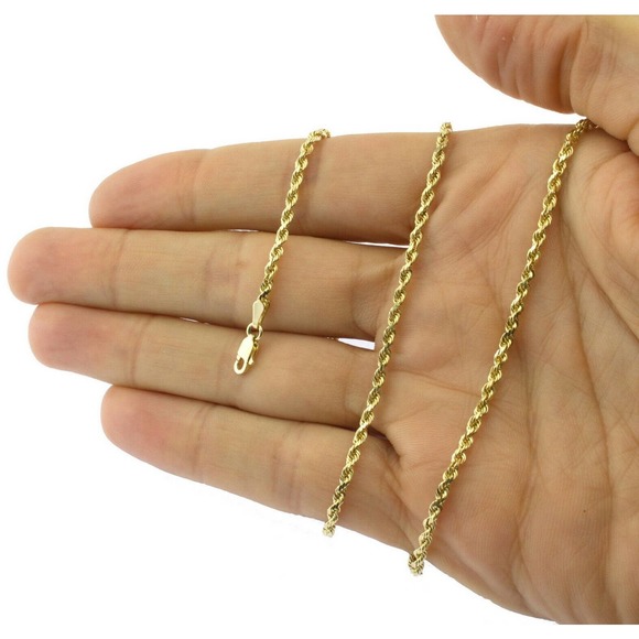 Gold Diamond Cut ROPE Chain, Real Gold Plated Sterling Silver Italian Necklace - Picture 4 of 5
